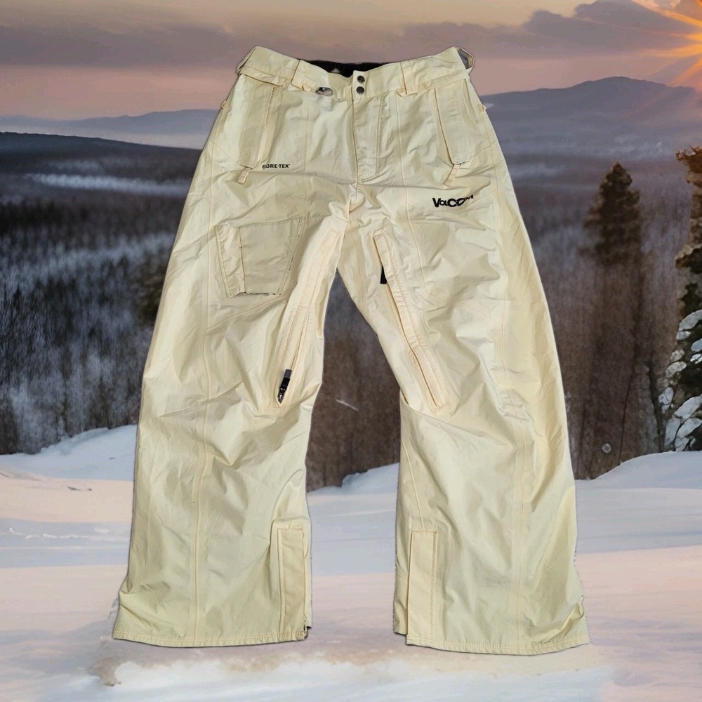 ❄️Volcom Nimbus GORE-TEX Snowboard Pants Mens S Pale Yellow Ski Vintage Y2K